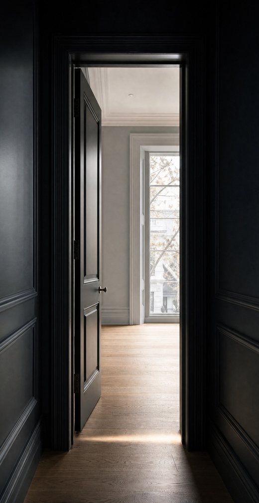 An open door onto a lit room